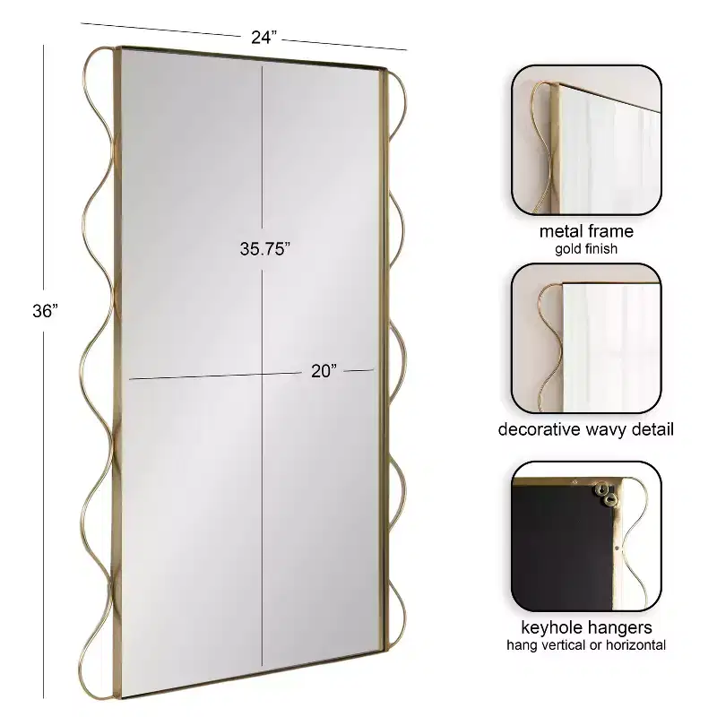 Wriggle Wavy Wall Mirror Metal, Gold, 24x36