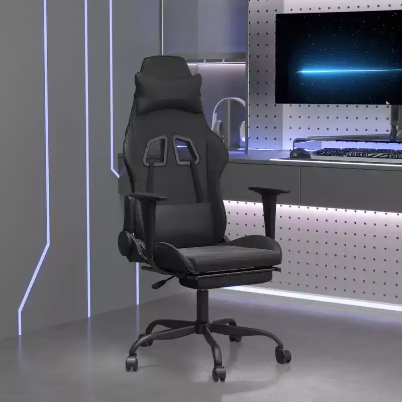 Gaming Chair Black & Blue Faux Leather, Metal Frame, Plywood, Adjustable