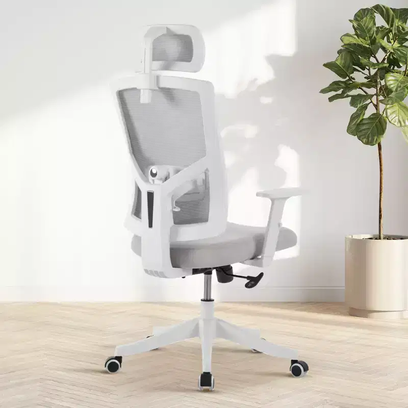 High Back Mesh Office Chair, White/Black, Flip-Up Arms, Single Seat