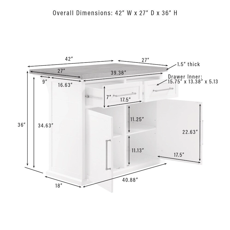 Crosley Bartlett Wood Top Kitchen Island W/Uph Square Stools - 50d x 42w x 36h