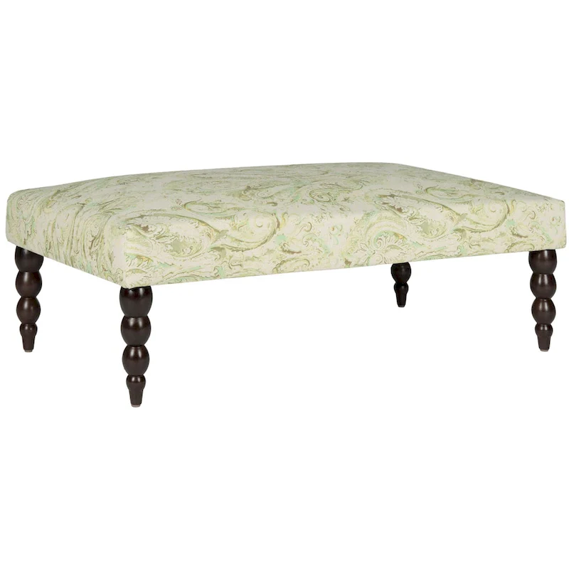 Green Paisley Printed Upholstered Accent Bench, Bohemian Style Living Room Seat 47x26x16