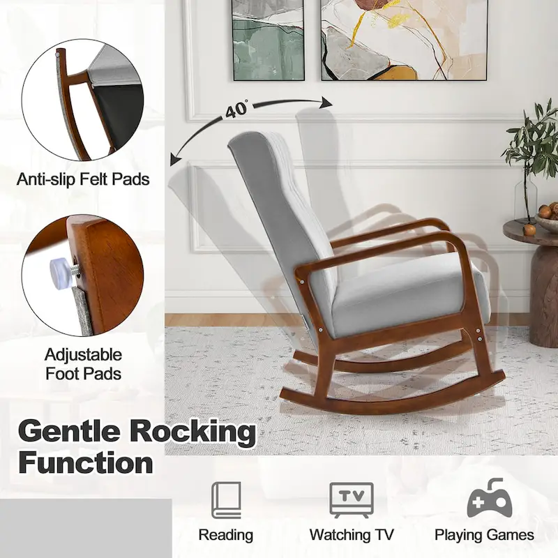 Costway Rocking Chair with Ottoman Upholstered Fabric Glider Rocker - See Details