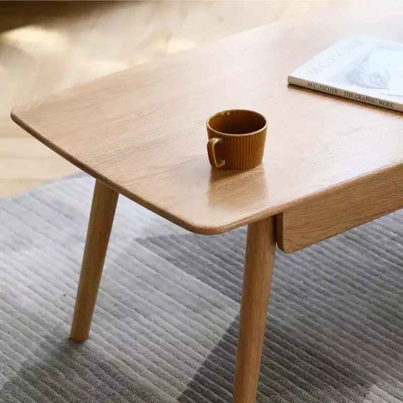 GDFStudio Dean Oak Solid Wood Rectangular Coffee Table with Two Dawers