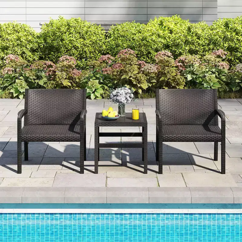 Costway 3 Piece Patio Furniture Set with 2 Modern Rattan Armchair & 25 Squire Side Table Black/Gray