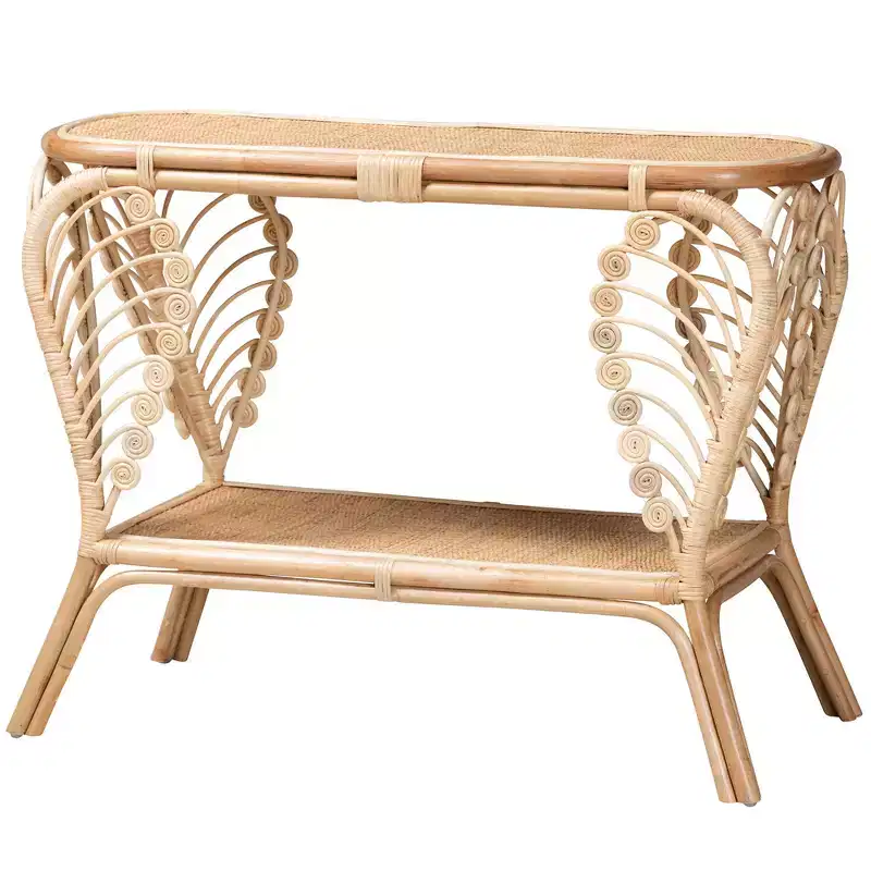 Modern Bohemian Natural Rattan 2-Tier Console Table | 39.4