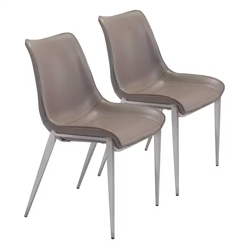 Set of 2 Encanto Dining Chairs Gray/Silver - ZM Home: Brushed Stainless Steel Base, Modern Upholstered Armless Design