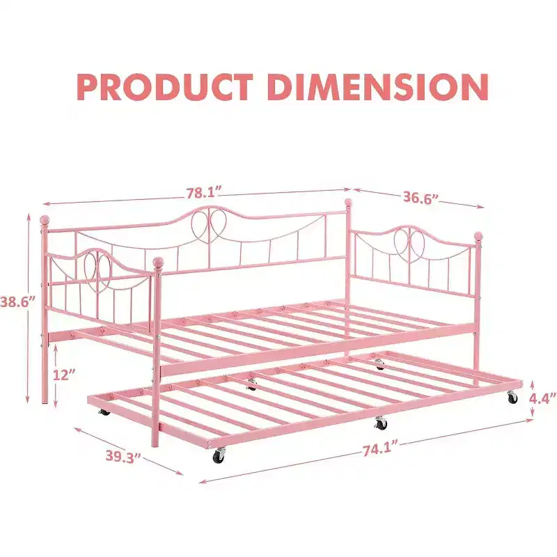 Twin Metal Daybed with Trundle, Heavy Duty Steel Slats, Headboard, Underbed Storage, Easy Assembly, White