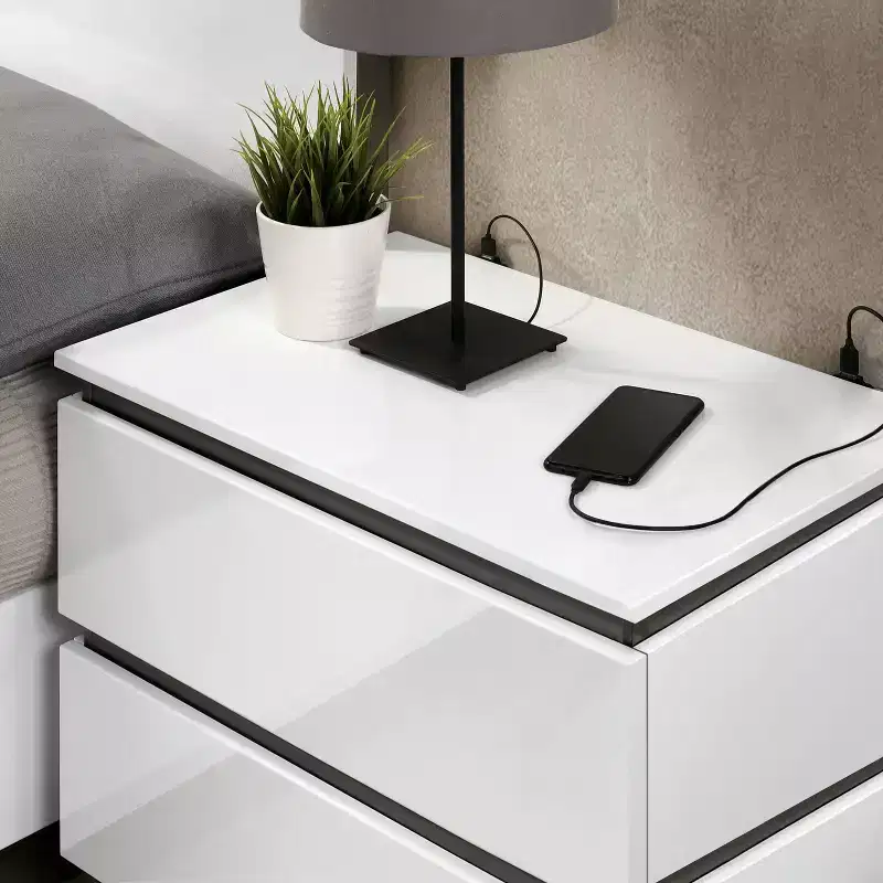 Pape 2 Drawer Nightstand with USB Ports White/Metallic Gray - miBasics