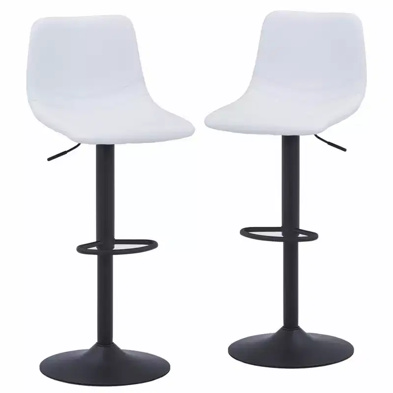 Adjustable Swivel Bar Stool Set of 2 Faux Leather Footrest Counter Height Kitchen