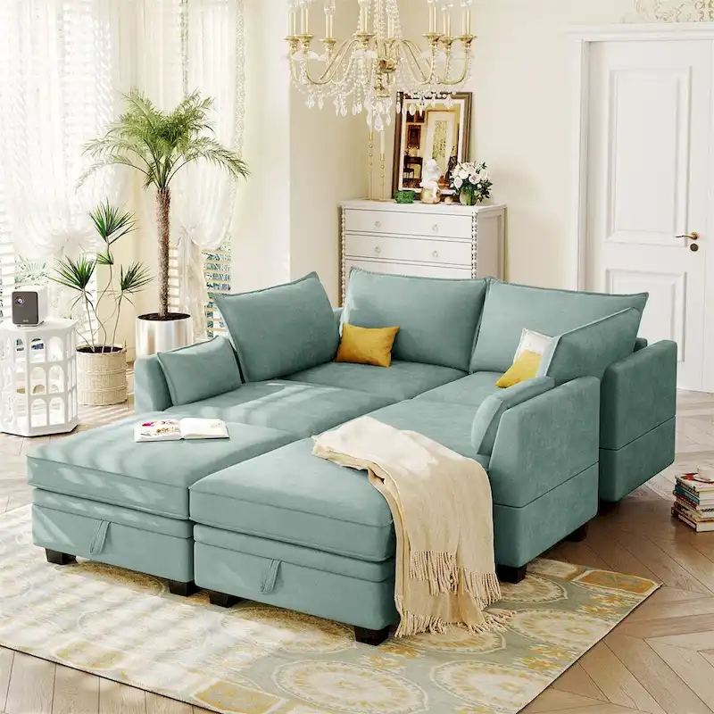 Merax U-Shape Convertible Modular Sectional Sofa Bed with Reversible Chaise