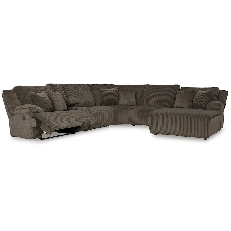 Top Tier Brown 6-Piece Reclining Sectional with Chaise - 147W x 134D x 41H