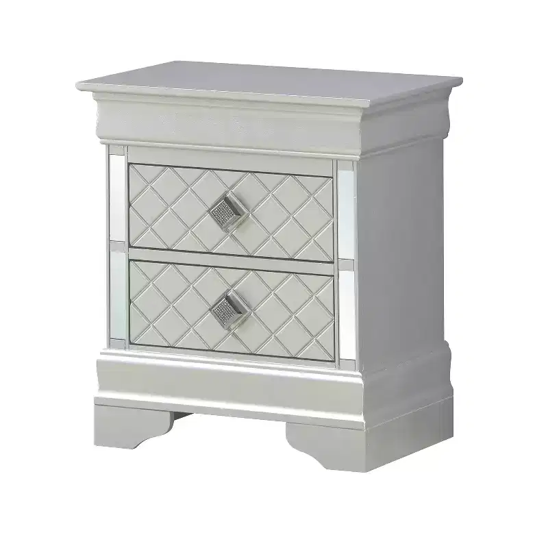 HomeStock 24 in.H x 21 in W Rectangle Silver Finish 2 Drawers Metal Nighstand For Living Room and Bedroom