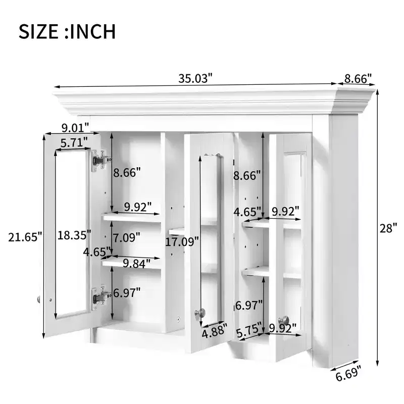 CASAINC 35 Wall Mounted Medicine Cabinet with Mirror and 5 Adjustable Storage Shelves