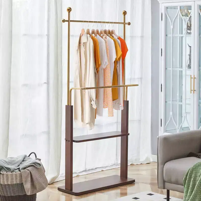 GDFStudio Nira Rustic Stainless Steel Double-Layer Coat Rack with Open Shelf