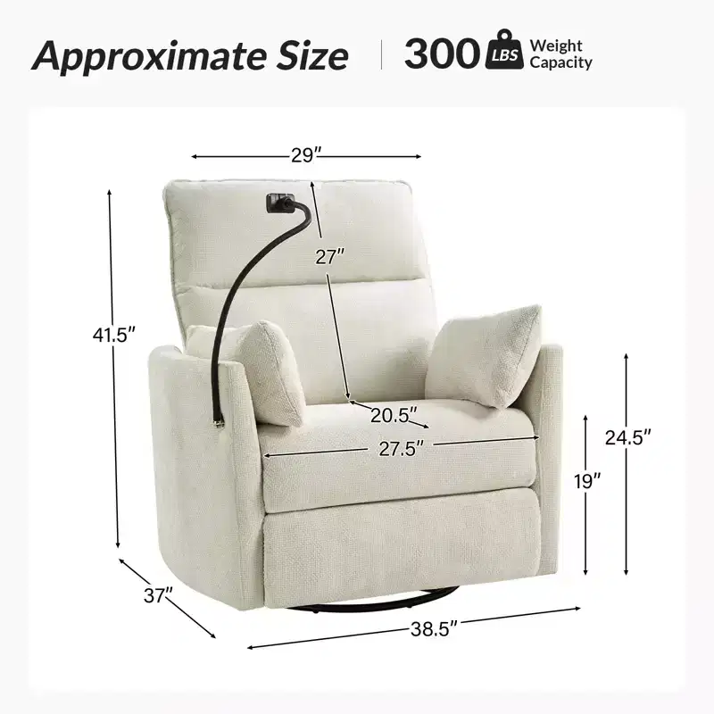Julius 38 Power Rocking Swivel Nursery Recliner with USB | HULALA HOME
