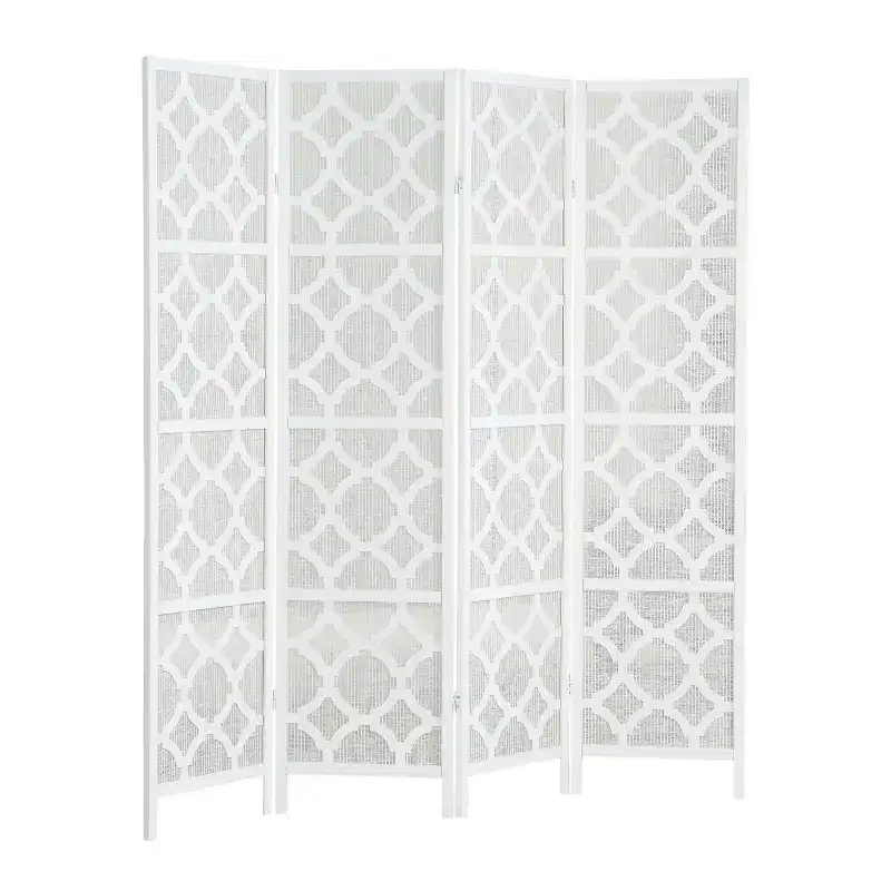 Roundhill Furniture Quarterfoil infused Diamond Design 4-Panel Room Divider, White