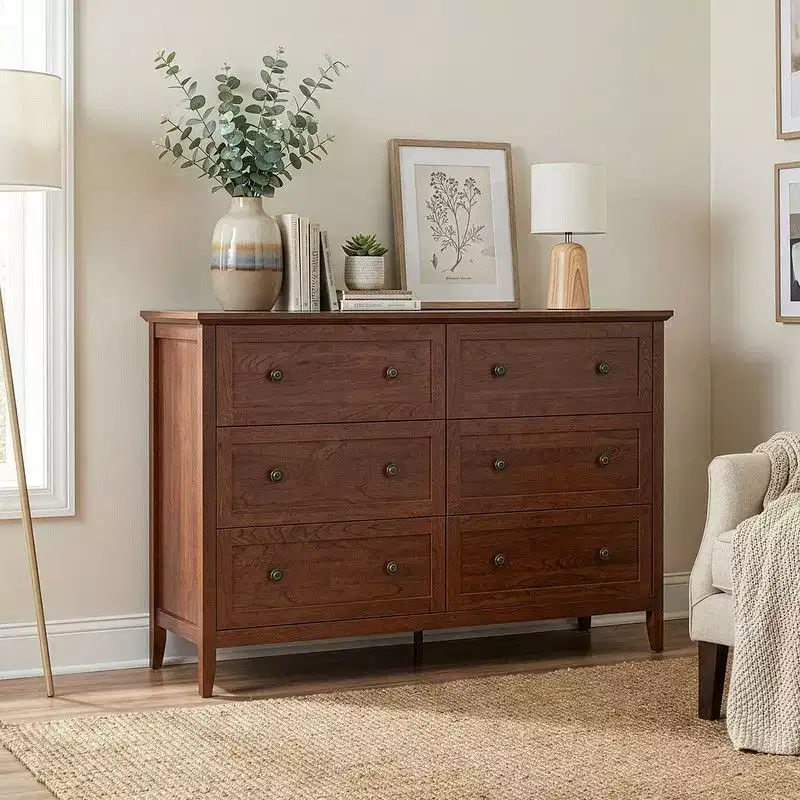 47-Inch Six Drawer Cabinet with Double Row Dual Handles, Frame Design, Melamine Finish