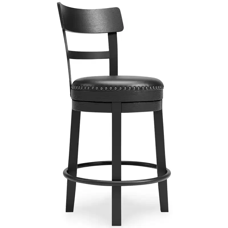 Counter Height Swivel Barstool, Black Faux Leather, Set of 2