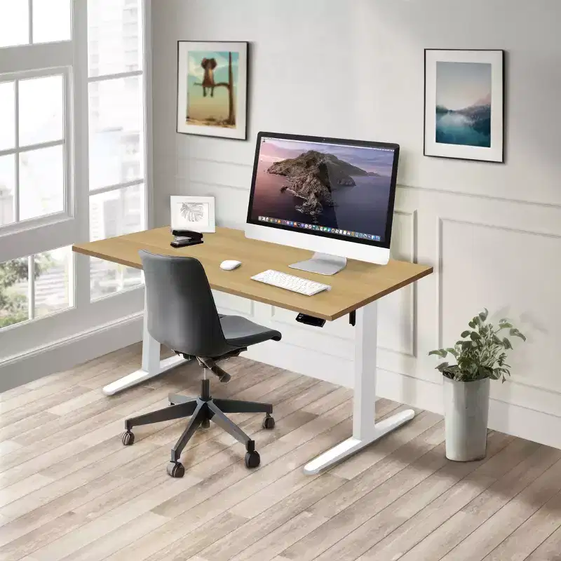 Electric Sit-Stand Desk with Tabletop – White / Maple