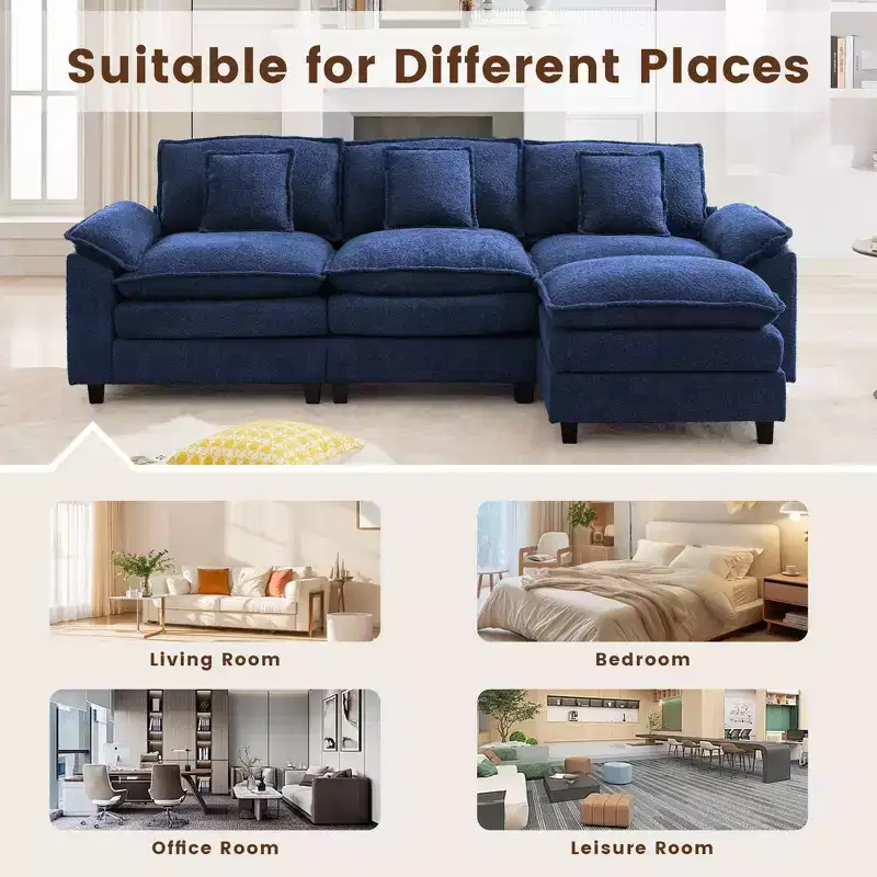 105.9 in. Chenille Fabric 5 seat Sectional Sofa with 2 Ottomans in Dark Blue
