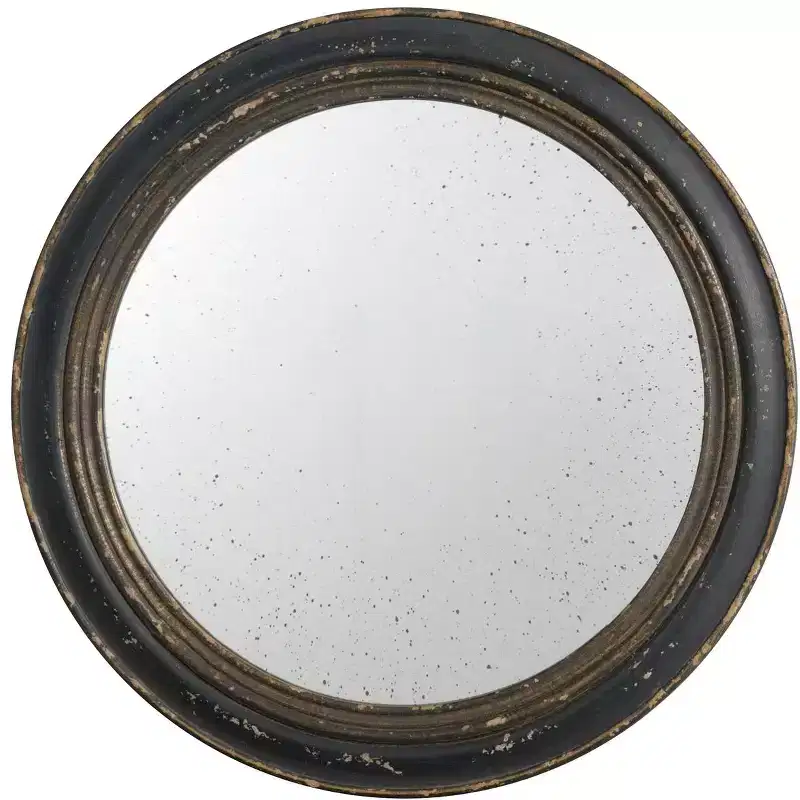 23.5 Inch Round Wall Mirror with Black Wooden Frame