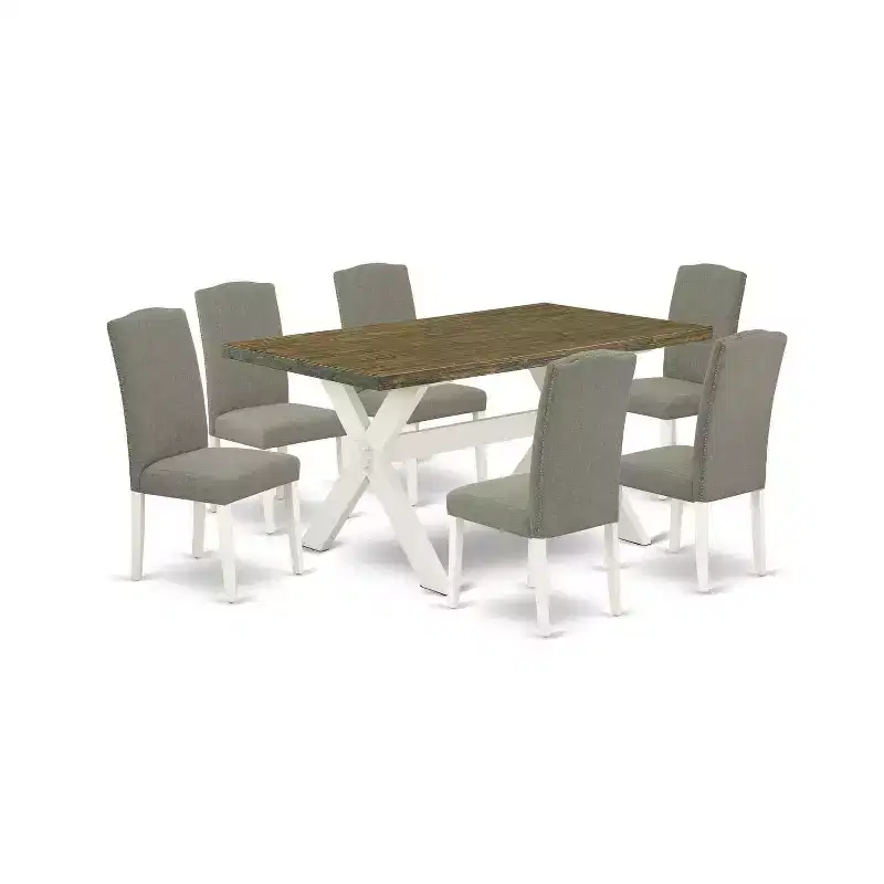 7-Piece Distressed Jacobean Brown Rectangle Dining Set with 6 Parson Chairs, Seats 6