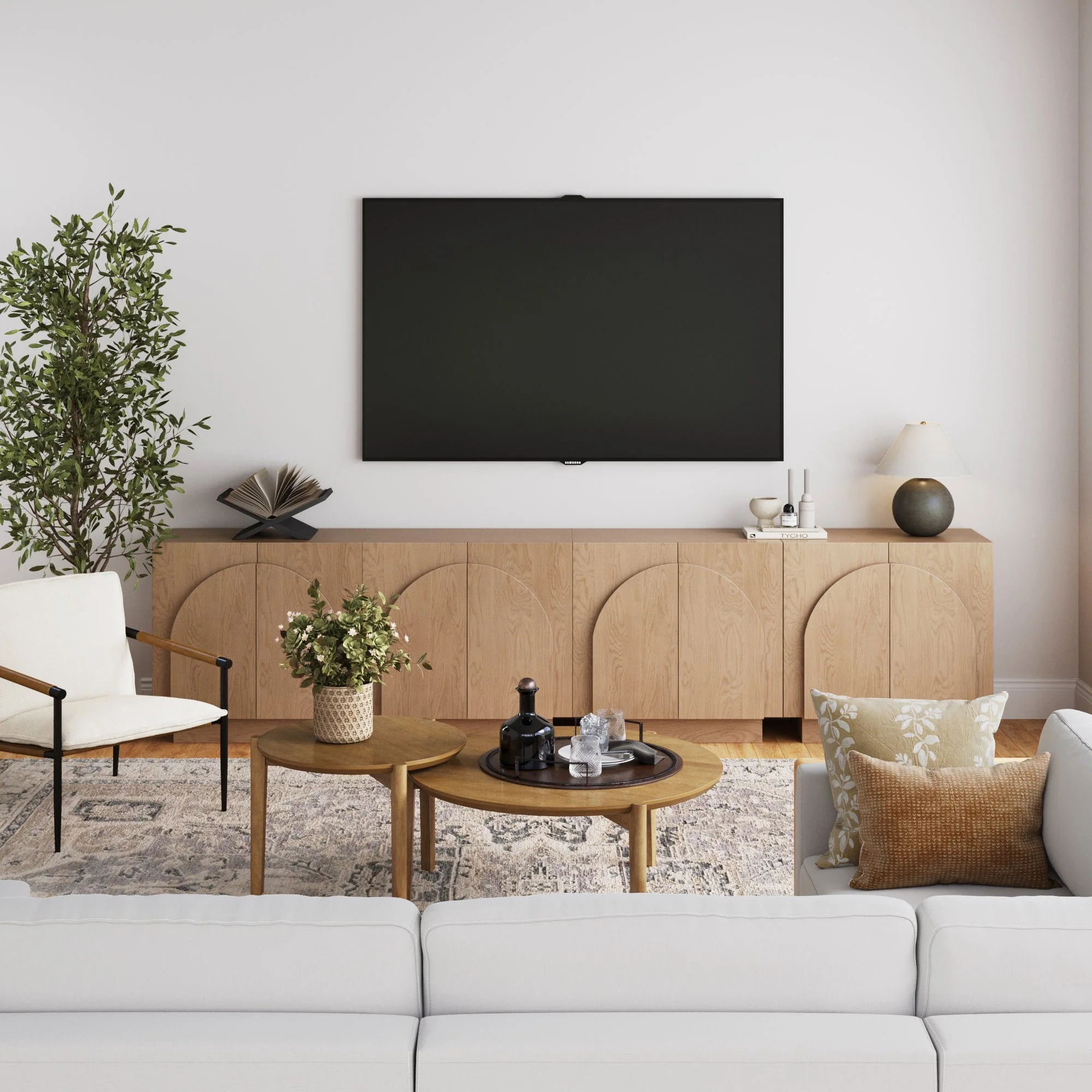 Wood Arched TV Console Stand for TVs up to 100 Oak