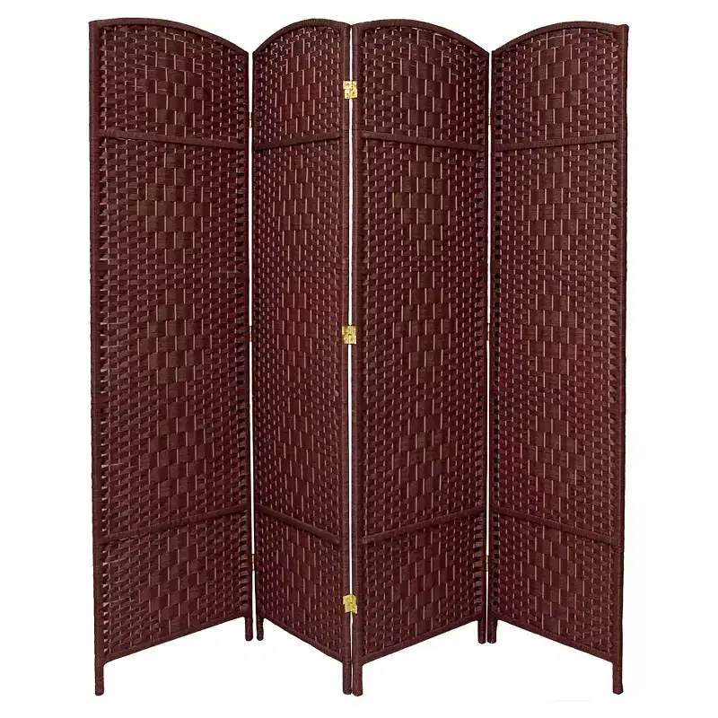 6 ft. Tall Diamond Weave Fiber Room Divider, 4 Panels, Hardwood Frame