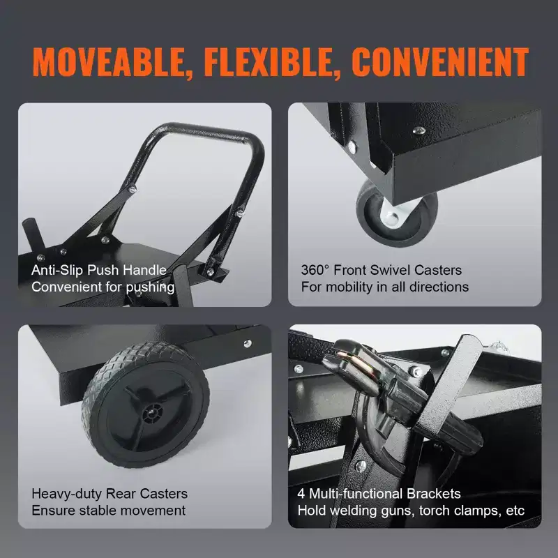 3-Tier Heavy Duty Welding Cart with 400 lbs Capacity, 360° Swivel Wheels & Safety Chains