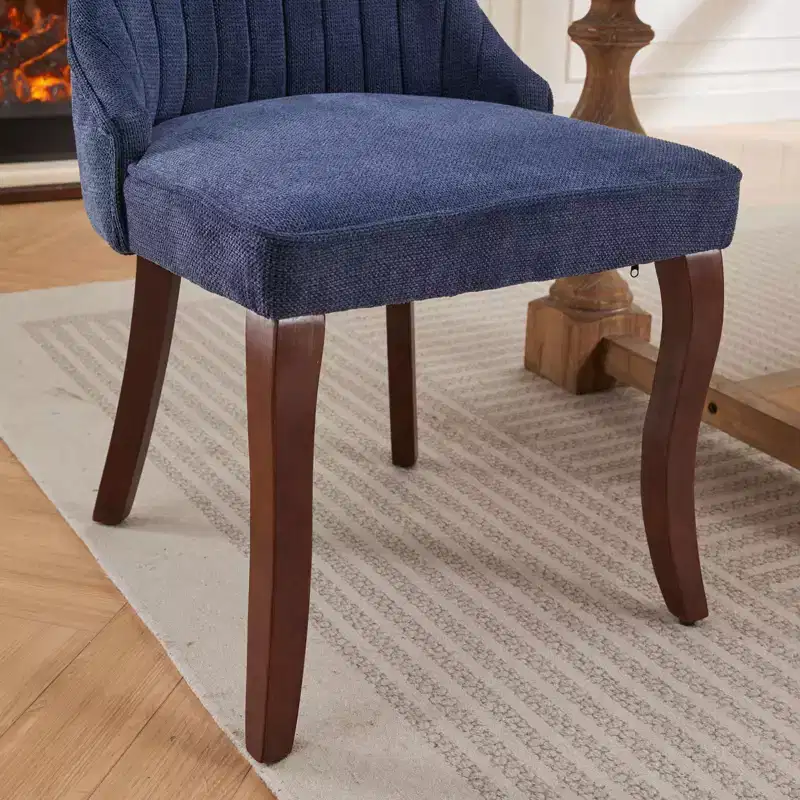 CLIHOME Set of 2 Rayon Cloth Flocking Linen Dining Chairs Channel Kitchen Dinner Chair Comfy Fabric Upholstered Accent Chair