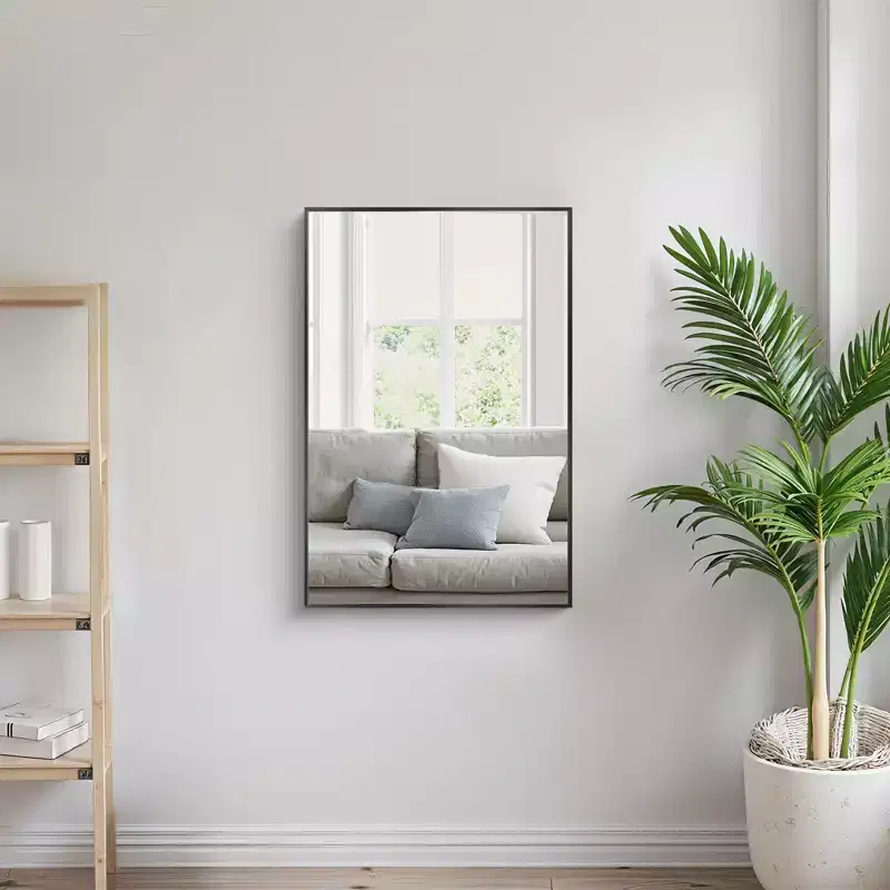 35.83x24.02x0.59in Aluminum Thin Edge Right Angle Rectangle Black Hanging Mirror