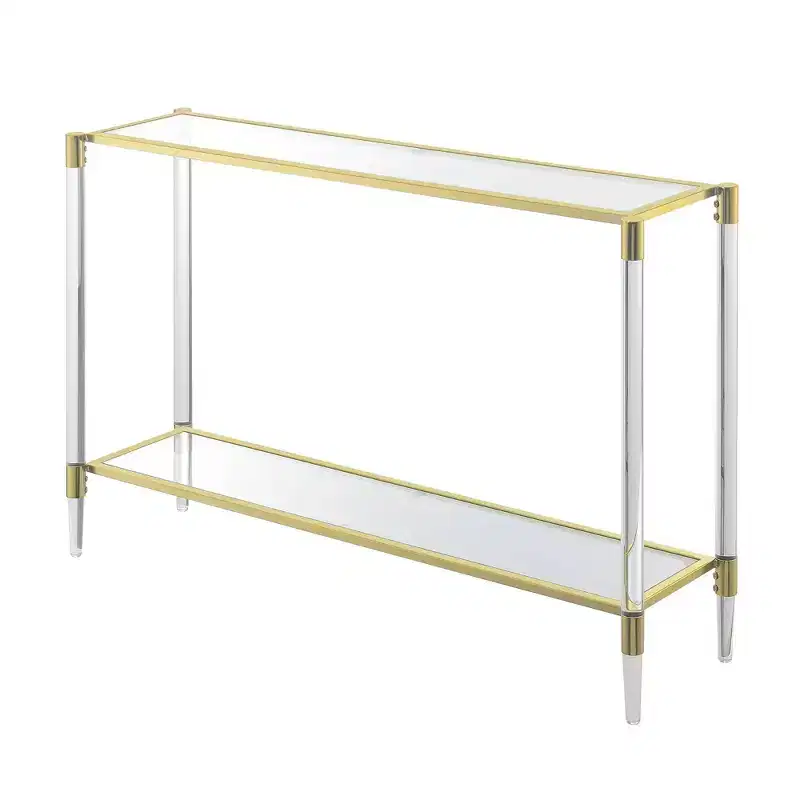 Breighton Home Royal Crest 2 Tier Acrylic Glass Console Table Gold/Glass: Chic Entryway Furniture, 12" Depth