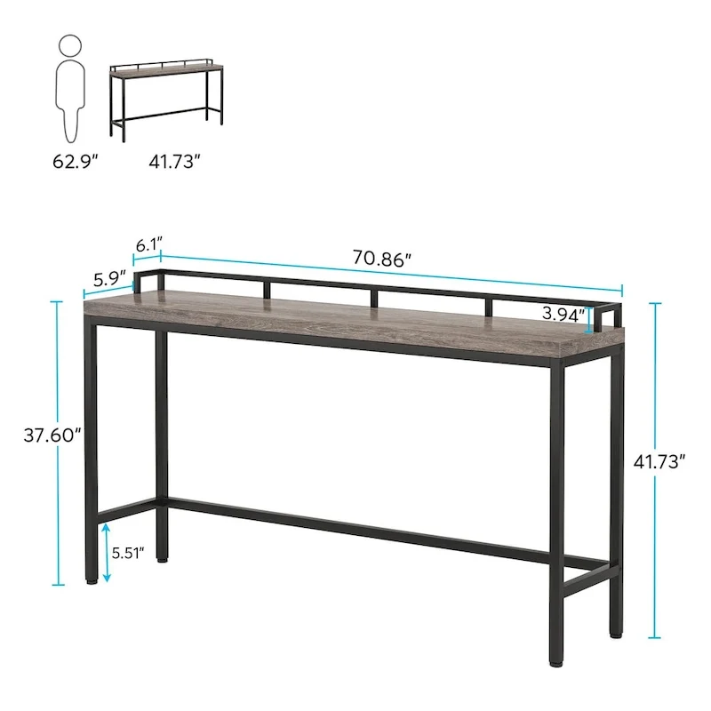 Console Table Behind Sofa Couch, 70.9 inch Long Narrow Entry Table