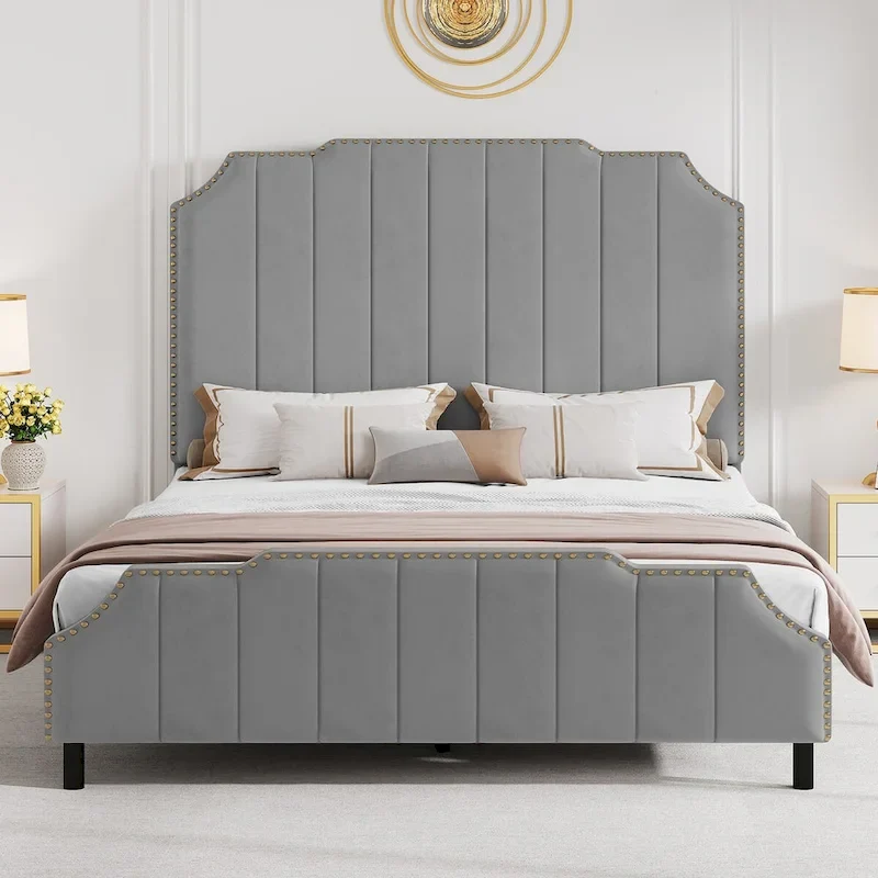 Moasis Queen 61 Flannel Upholstered Headboard Bed Frame