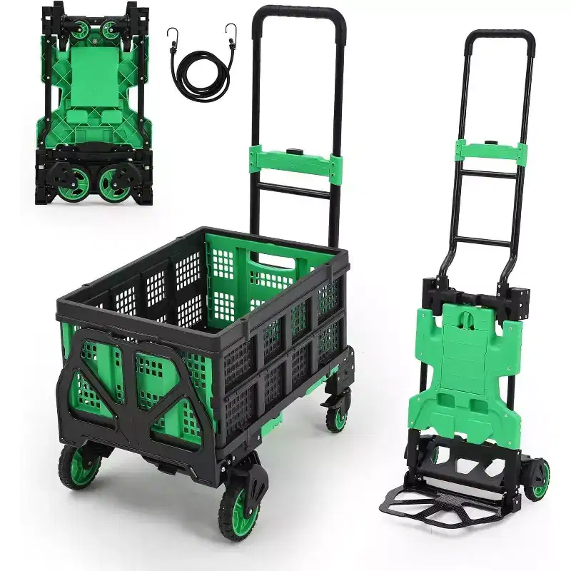 COZONY 2-in-1 Folding Hand Truck Dolly w/ Collapsible Basket, Retractable Handle, 330lb Capacity Portable Flatbed Cart for Shopping, Luggage Transport