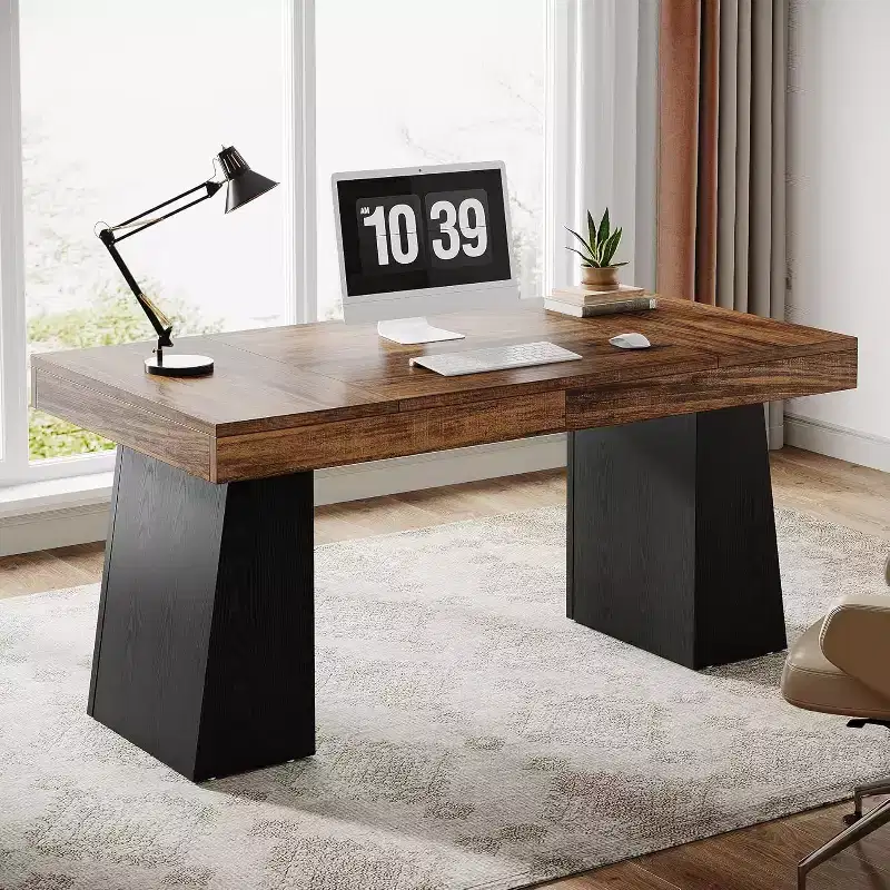 Lantine 55 Inches Home Office Executive Desk with Double Trapezoid Base