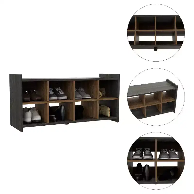 Entryway Shoe Cabinet Coffee Mahogany Finish 8 Pair Shoe Storage Entryway Mudroom