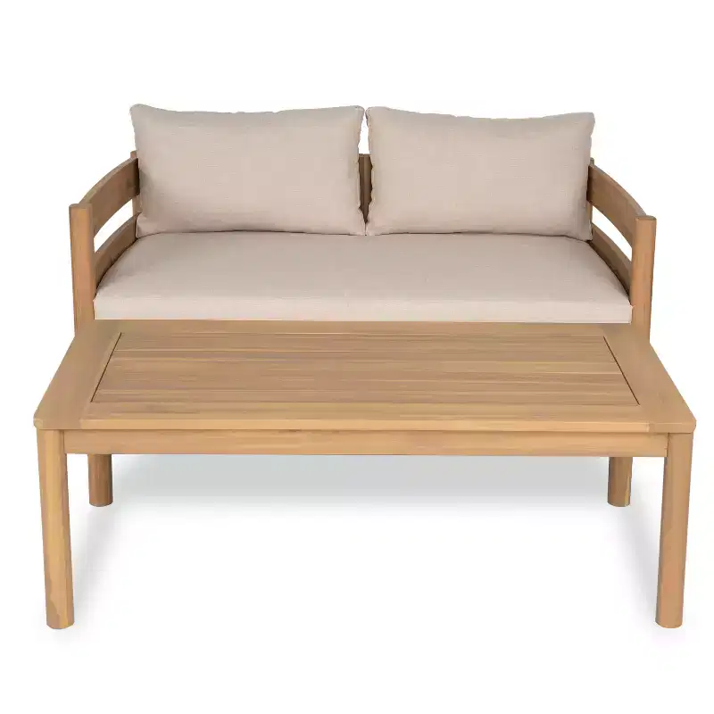 Christopher Knight Home Jacinda Ourdoor Rustic Upholstered Loveseat and Coffee Table with Slat Paneling