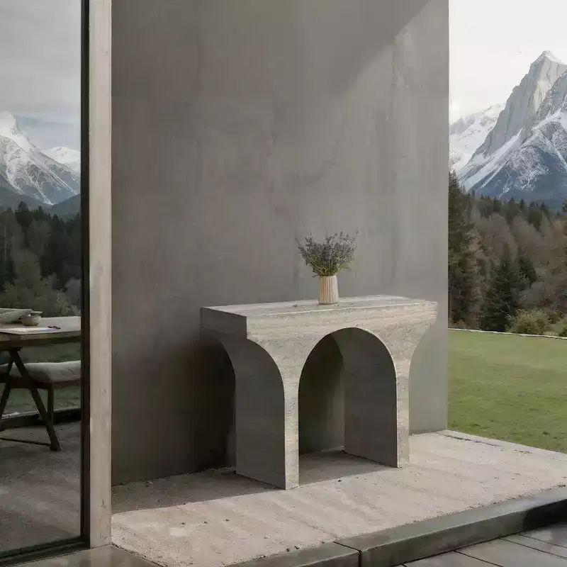 Meridian Furniture Pomezia Travertine Travertine Finish Console Table
