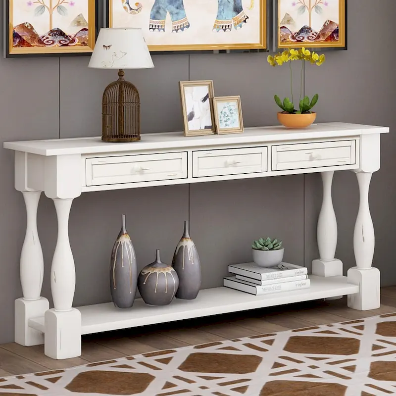 Nestfair 64 in. W Console Table with Drawers and Shelf