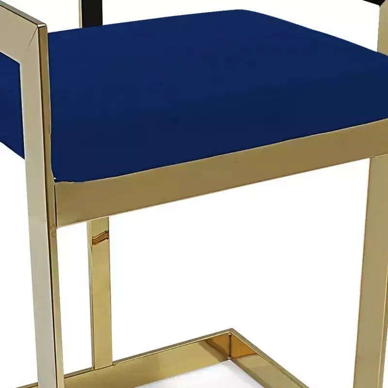 30 Blue and Gold Metal and Velvet Low Back Bar Height Bar Chair