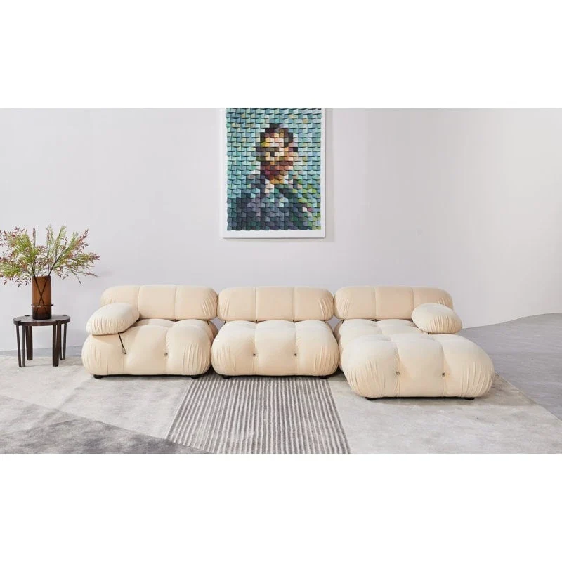 4-Piece Modular Upholstered Sectional Sofa, Chenille/Velvet Fabric, Injection Foam, Wood Frame