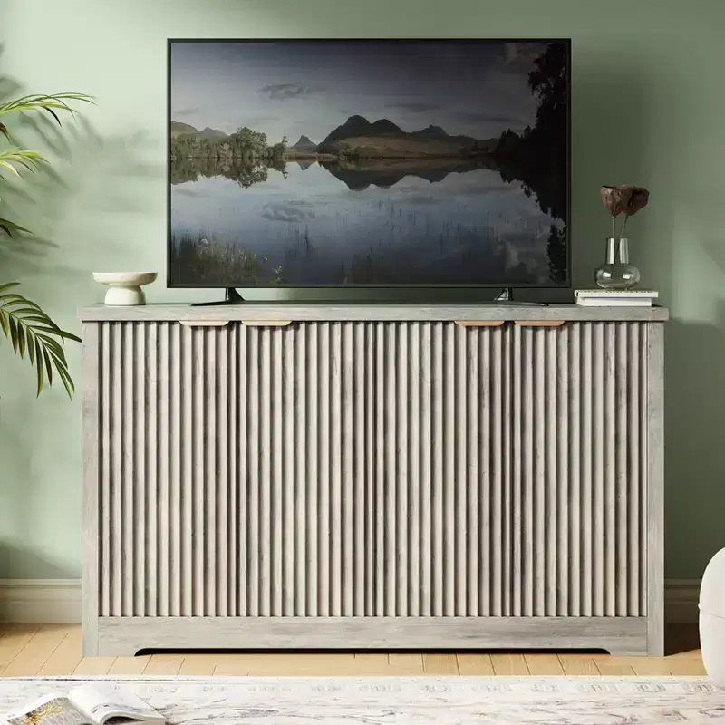 4-Door Modern Wood Sideboard Buffet Cabinet, with Storage Space, Credenza Coffee Bar Table Console for Living Room, Kitchen, Dining Room & Hallway