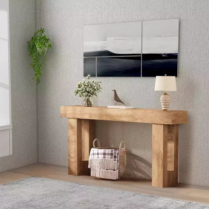 Acekool 63 Modern Farmhouse Console Table, Narrow Rectangular Sofa Table with Wood Grain Finish, Entryway Hallway Table for Living Room or Apartment