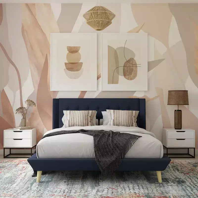 Modern Wood and Linen Tufted Upholstered Bed