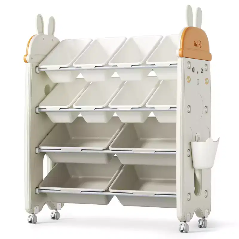 SUGIFT Kids Toy Organizer and Bookshelf, 2-in-1 Storage Shelf with 9 Bins & 4 Book Slots, BPA-Free Plastic for Nursery & Playroom