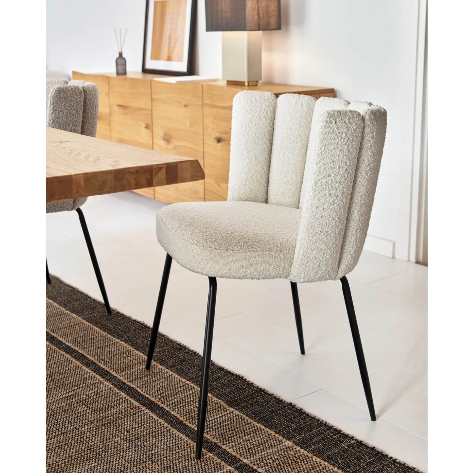 Ivory Boucle Dining Chair with Cushioned for Dining Room