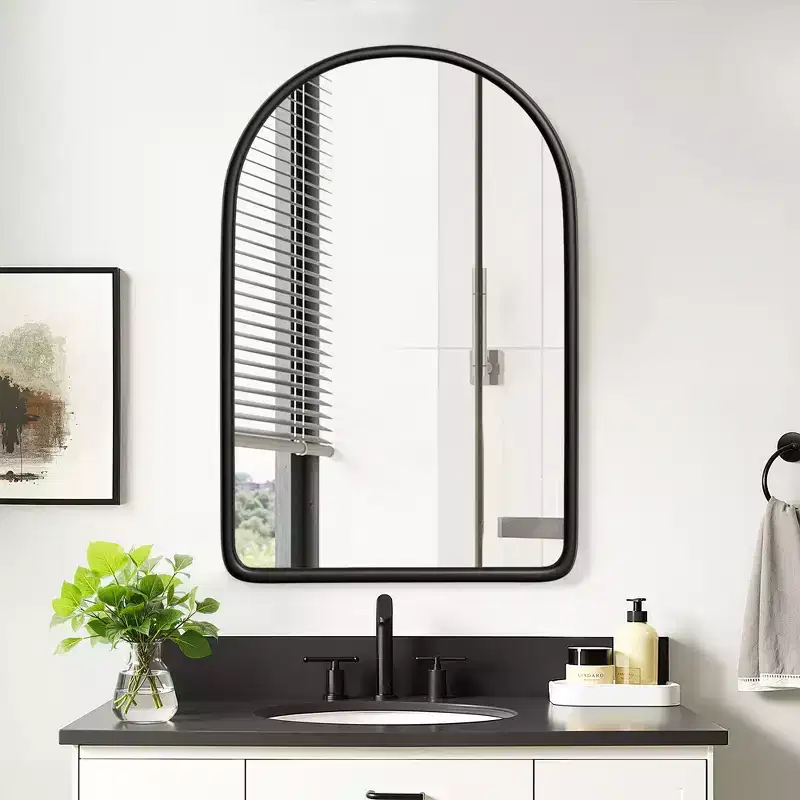 MAYEERTY 24 x 35.8in Modern Arch Bathroom Medicine Cabinets, Metal Framed Wall Mirror with Storage, Black