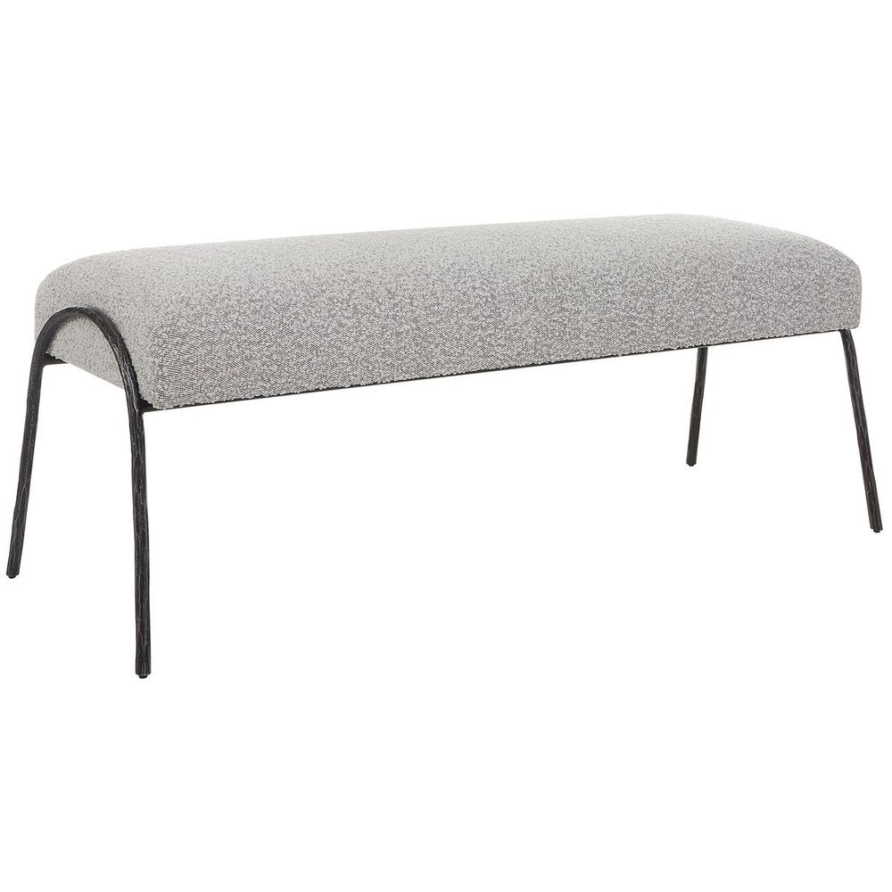 Curved Iron Frame Gray Boucle Chiseled Modern Accent Bench