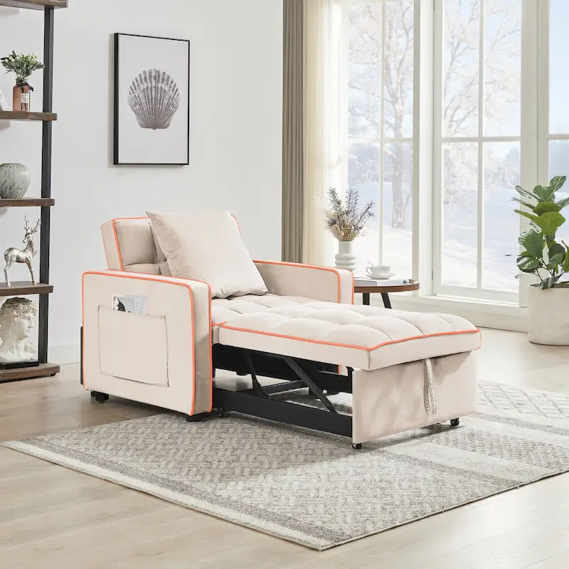 Three-in-One Folding Sofa Chair Bed with Adjustable Back - 33.85 x 35.43 x 31.10